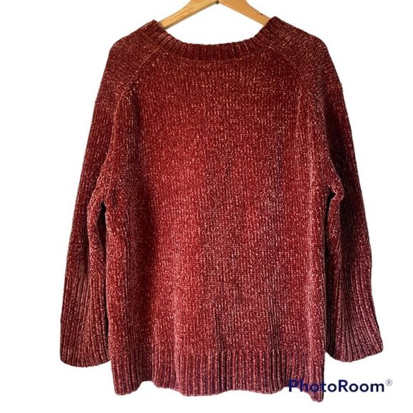 Zara Chenille Chunky Knit Oversized V-neck Cozy Pullover Sweater Rust Spiced Red - Picture 4 of 13